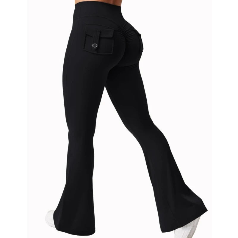 Women's Wide-Leg Yoga Leggings – High-Stretch, Bootcut Compression Pants with Pockets for Fitness & Workwear